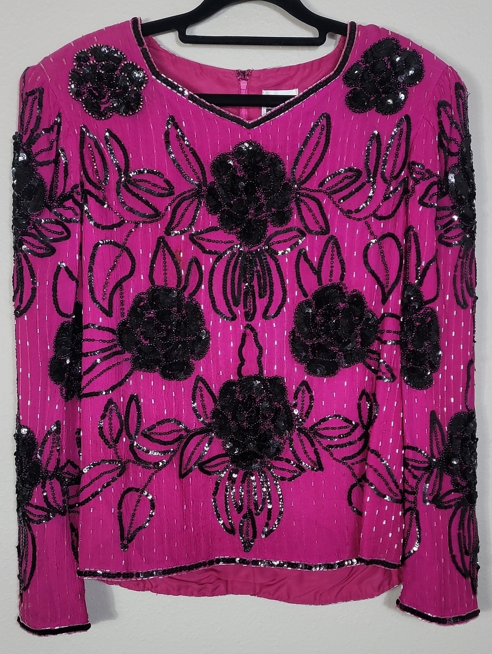 Vintage Leslie Fay 100% Silk Sequin Formal Top Size Medium Statement Holiday